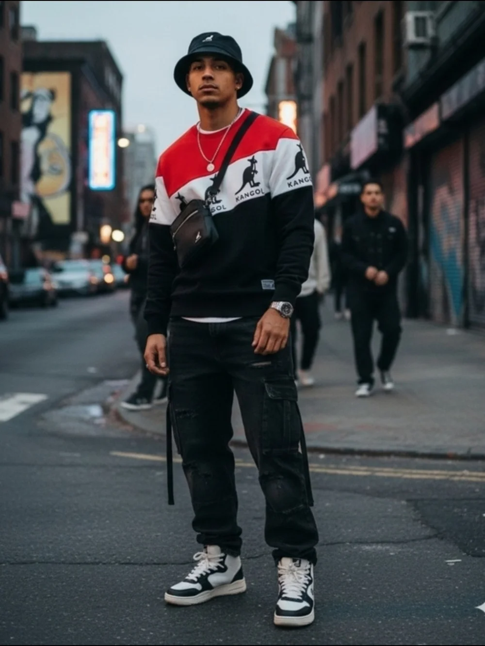 Kangol Men's Colorblock Red/White/Black Logo Sweatshirt-unisex